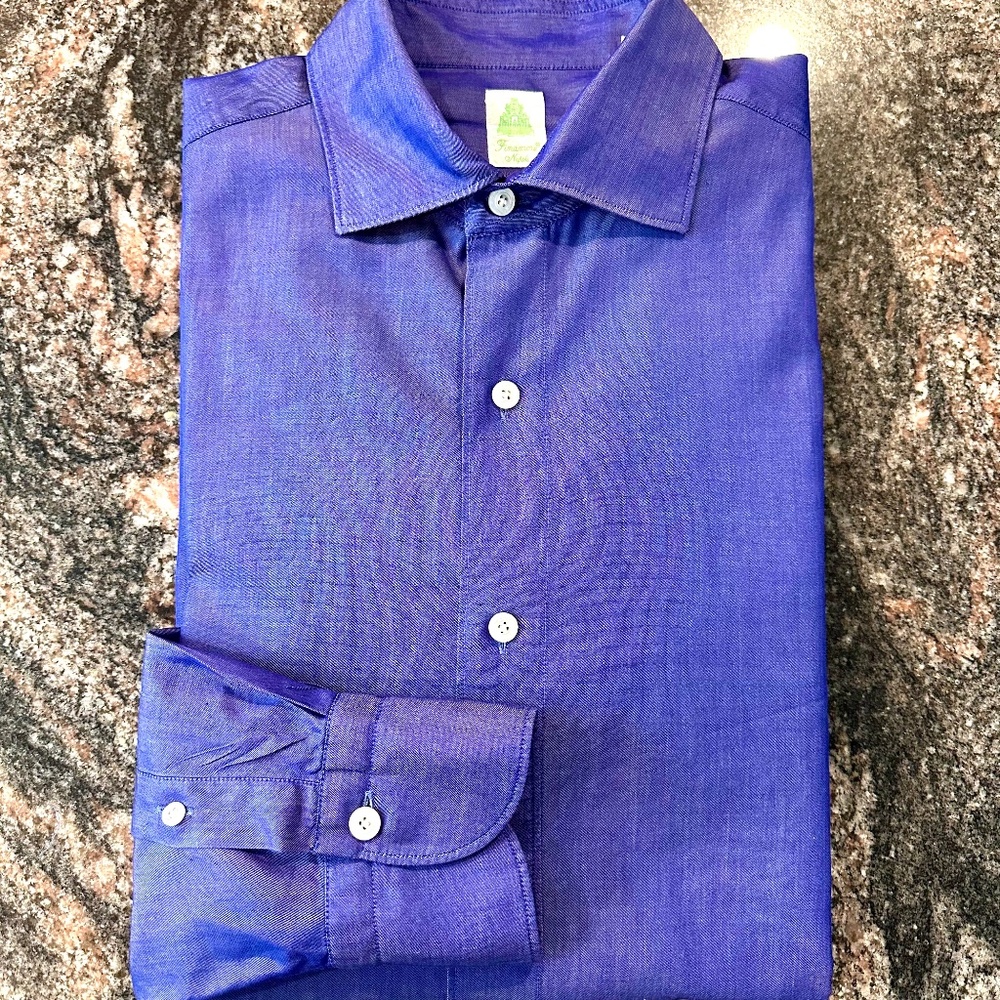 Finamore Napoli "Half-Stitch" Shoulder Mens Shirt SZ M - Picture 9 of 10
